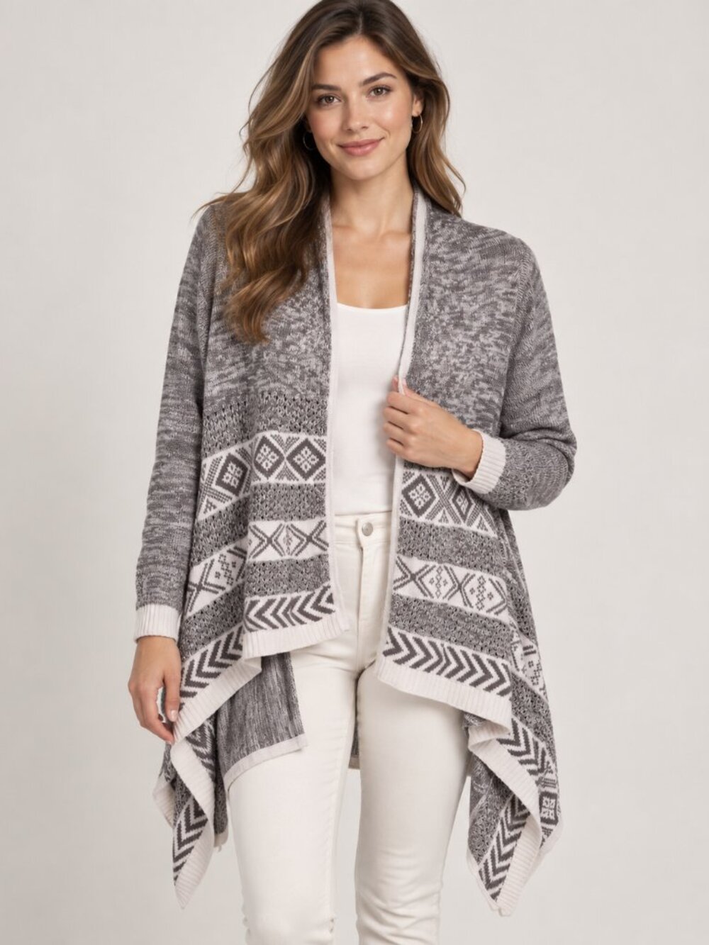 C Est. 1946 Cato 18/20W Gray Aztec Waterfall Open Front Cardigan Plus Size